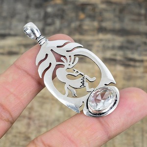 Pendentif en argent sterling 925 de style bohème avec topaze blanche Bijoux plaqués rhodium faits à la main Cadeau de mariage pour femme - Product Image 3