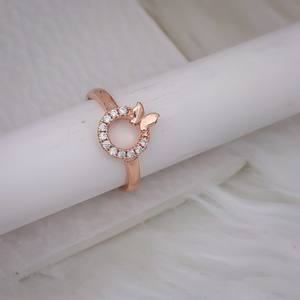 Trend & Chic European Style Stainless Steel <b>Butterfly</b> Ring Studded with Sparkling Zircon Stones Gold Plated Party Wear Ring - Product Image 1