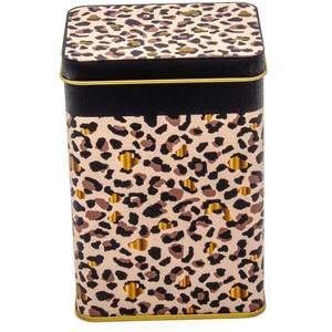 กล่องเก็บโลหะทรงสี่เหลี่ยมพิมพ์ลายเสือดาวสีทองขนาด75X100X150มม. พร้อมฝา1.2L - Product Image 1