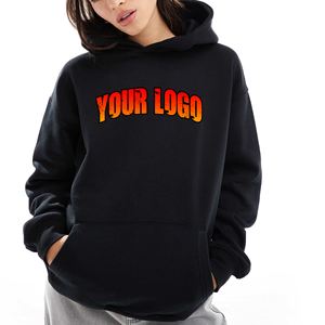 Sudadera con Capucha Extra Grande Negra Personalizada para Mujer, Manga Larga, Hombros Caídos, Bolsillo, Estilo Holgado, Tops de Otoño para Damas 2026 - Product Image 1