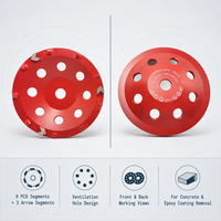 PANGU Disque de meulage diamanté évasé 7 pouces 9 PCD avec 3 segments en forme de flèche, revêtement époxy, liant métallique, pour meuleuse d'angle à béton