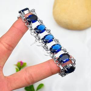 Blue <b>Sapphire</b> Bracelet 925 Sterling Silver Handmade Silver Jewelry Gemstone Bracelet Wedding And <b>Anniversary</b> <b>Gifts</b> For Her - Product Image 5