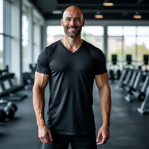 Camiseta de entrenamiento con cuello en V para hombre, camiseta de manga corta personalizada para hombre, camiseta ligera para ejercicio de gimnasio para hombre - Product Image 2