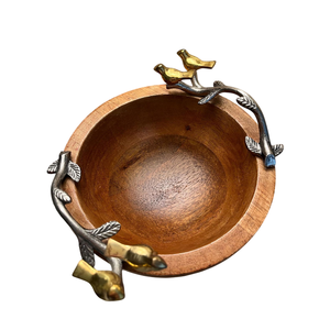 Bols de service en bois de manguier sculptés à la main avec poignée en métal, forme ronde, pour fruits et salades, décoration de table de cuisine. - Product Image 2