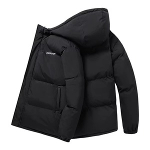 Veste d'hiver en toile pour hommes Manteau épais et chaud à capuche Fermeture à glissière Coque extérieure coupe-vent Personnalisable à l'avant OEM Disponible - Product Image 3