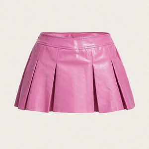 Streetwear Women Genuine Leather Skirts Wholesale Price Customizable Sexy Mini Skirt Plain Design Summer Casual Fashion High - Product Image 2