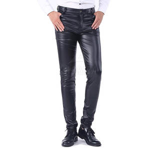 กางเกงหนังสีทึบลำลองสำหรับผู้ชายกางเกงเอวสูงฟอกสีเข้มแบบสตรีทแวร์น้ำหนักเบา - Product Image 1
