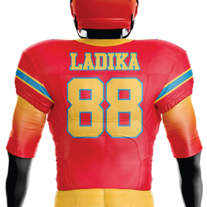 Uniforme de football américain sublimé en polyester 100% personnalisé pour hommes maillot court respirant en sergé rouge jaune - Product Image 3