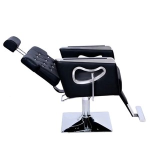 Sillón de Barbería Industrial Negro de Lujo Moderno con Bomba Hidráulica, Asiento Tapizado en Cuero Sintético y Base Cuadrada para Salones de Belleza - Product Image 5