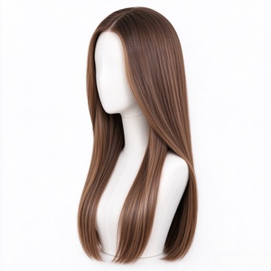 Brown Blonde Straight <b>Human</b> <b>Hair</b> <b>Wig</b> Lace Front Long Hairpiece <b>Glueless</b> Daily Wear Cosplay - Product Image 2