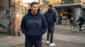 Dark <b>Navy</b> Hoodie <b>Men's</b> Distressed Oversized Hoodie Streetwear Heavyweight Cotton <b>Fleece</b> Pullover Print Raw Hem Casual Sweats - Product Image 5