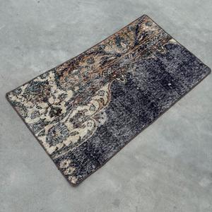 พรมวินเทจตุรกีขนาด 1.7x3.2 ฟุต พรมขนาดเล็ก พรมขนสัตว์สีน้ำเงินน้ำตาลสไตล์ตะวันตกเฉียงใต้ - Product Image 4