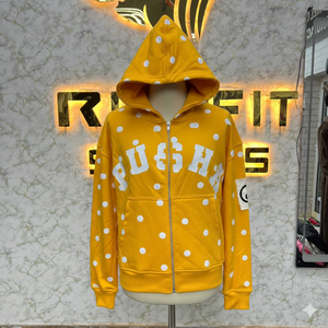 Sweat à capuche orange de qualité supérieure imprimé avec fermeture éclair, veste à fermeture éclair avec strass, lavage à l'acide, vintage, lavé, sweat à capuche en molleton pour homme, streetwear - Product Image 5
