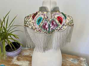 Elegant <b>Ladies</b> Evening Party Dress with Beaded <b>Cape</b> Anti-Static Beautiful Embroidered Pearls Fringes Features - Product Image 4