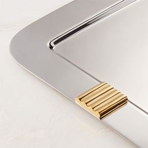 Best Selling Luxury <b>Rectangular</b> <b>Mirror</b> Serving <b>Tray</b> With Gold Metal Handles Decorative Vanity <b>Tray</b> for Home Hotel Dining Use - Product Image 2