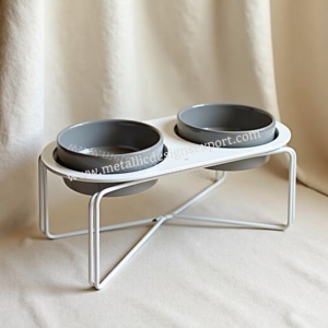 Elegant 2-Tier Metal Pet Feeder <b>Stand</b> Gray Iron <b>Food</b> Safe Bowls Durable Holder for Cats and Small <b>Dogs</b> Home Use - Product Image 5