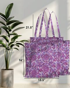 Sac fourre-tout en coton imprimé avec un grand motif floral lavande, écologique, réutilisable, sac de shopping quotidien, léger et durable - Product Image 2