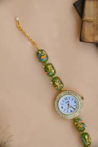 Indian Handpainted Green Peacock Design Wrist <b>Watch</b> Luxury Quartz Timepiece with Elegant Peacock Design For Women & Girls - Product Image 2