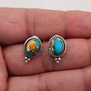 Pendientes de Plata de Ley 925 con Turquesa Ostra, Hechos a Mano, Turquesa Natural, Postes Ovalados, Joyería de Moda - Product Image 5