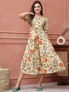 Vestido de algodón con estampado Digital indio para mujer, estampado Floral hecho a mano, ropa informal bohemia de verano, tela Natural, regalo perfecto hasta la rodilla - Product Image 2