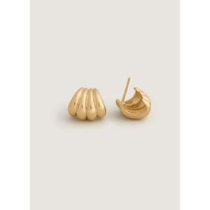 Gaia 18K Gold Scallop Stud <b>Earrings</b> Diamond Sapphire Rhodium Plated Cute Style for Engagement Wedding Anniversary Party Gift - Product Image 5