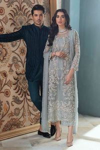 Stylish Heavy Embroidery Indian and Pakistani Design Long Kurta <b>Pant</b> Dress with Lace and Button Decoration for Party or Wedding - Product Image 3