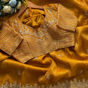 Sari ethnique en soie pour femmes avec pièce de boluse non cousue, produit artisanal en gros - Product Image 2