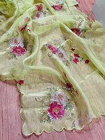 Sari en Soie Viscose Modal Léger Imprimé Floral Evergreen 2024 avec Blouse pour Filles, Prêt à Porter pour la Défilée