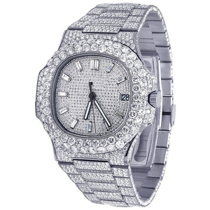 Cadran de marque de qualité supérieure ton or blanc VVS diamant montre-bracelet/diamant montre unisexe Hip Hop glacé diamant montre - Product Image 3