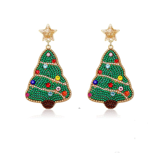 Boucles d'oreilles design arbre de Noël perles de rocaille uniques goutte motifs de vacances perlés de Noël boucles d'oreilles à la mode vacances - Product Image 1