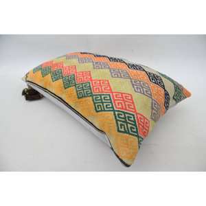 Multicolor Vintage Pattern Kantha Patchwork Wool <b>Pillow</b> 16x24 Inch Woven Decorative Cushion - Product Image 5
