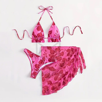 Ensemble de bikini 3 pièces pour femme, fait main, de qualité supérieure, motif floral, dos nu, taille haute, écologique, pour la plage et les activités de plein air