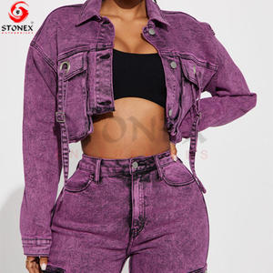 เสื้อแจ็กเก็ตสองชิ้นสไตล์คาร์โก้สำหรับผู้หญิงชุดเสื้อผ้าแนวสตรีทผ้าเดนิม - Product Image 2