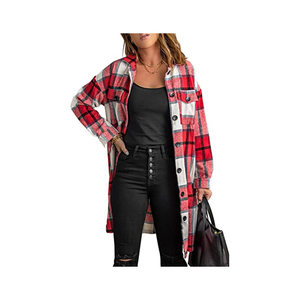 Parka d'été décontractée pour femme, style chemise à carreaux, avec col à revers et boutons, en gros - Product Image 4