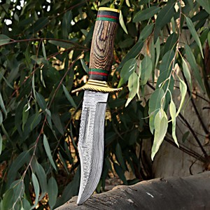 Cuchillo de caza de acero damasco hecho a mano, punta de Clip de borde plano de grado Industrial, grosor de hoja de 3mm, longitud total de 13 pulgadas, cuero fino - Product Image 4