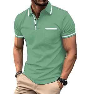 100% algodón informal para hombre para camisetas Polo nuevo diseño patrón sólido manga corta antiarrugas impresión Digital tela de punto - Product Image 6