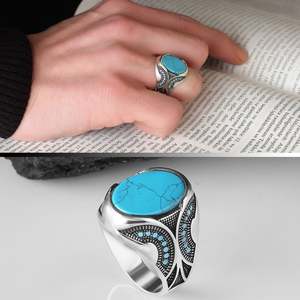 Anillo Turco de Plata de Ley 925 para Hombre, Joyería de Estilo Otomano, Piedra de Ágata Natural, Anillos Finos Azuris VALKH1213 - Product Image 3