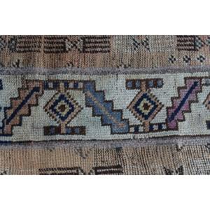 Turkish Vintage Small Rug 2x3.9 ft, <b>Brown</b> Blue Abstract <b>Wool</b> Rug - Product Image 5