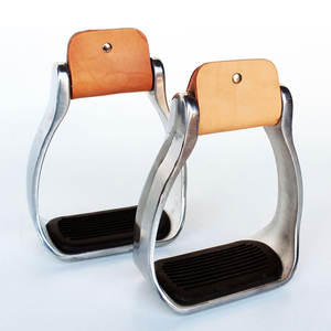 Western Horse Saddle Bell Stirrups 4 3/4 "de ancho Classic Brown Leather Covered Roper Riding Accesorio Cowboy Tack Ranch Work - Product Image 5
