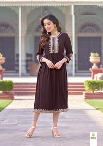 Ready-Made Ladies Rayon Kurti with Half Inner with Thread and Handwork for Adults - Product Image 3