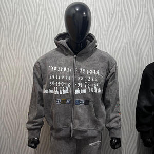 500 Gsm Zuur Gewassen Custom Hoodie 100% Katoen Geborduurde Kleurrijke Steentjes Rits-Up Stijl Capuchon Collush Industrie