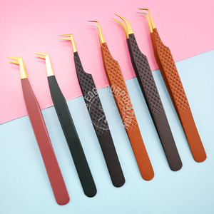 Nouvelle pince à épiler en acier inoxydable pour extension de cils à pointe en fibre 45 volume de la botte pince à épiler à pointe dorée à 90 degrés volume pince à épiler classique - Product Image 1