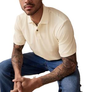 Alto rendimiento de punto 100% algodón camisa manga corta para suave transpirable Casual actividades al aire libre blanco crudo patrón sólido - Product Image 3