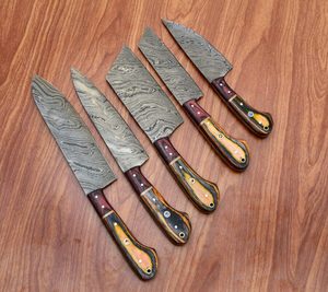 Ensemble de couteaux de chef en acier inoxydable faits à la main, 5 pièces avec étui en cuir - Product Image 1