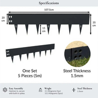 Borde Metálico Personalizado Sparxwizz Engineering de Acero Corten para Jardín, con Clips de 6-12 Pulgadas, 6 Unidades, Acabado Pintado para Césped y Caminos