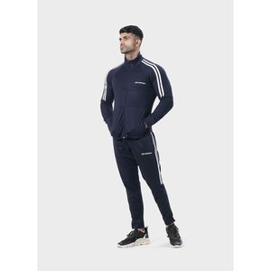 <b>Men's</b> Navy Striped Sporty Tracksuit Set 2-Piece Full Sleeve Stand Collar Zipper <b>Jacket</b> Ankle-Length Pants Breathable 320g - Product Image 1
