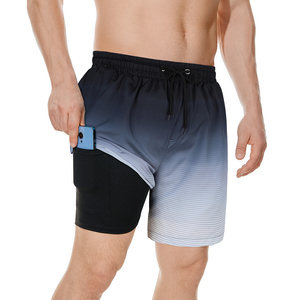 Short de gymnastique d'été décontracté 2 en 1 pour homme Doublure de compression en maille à séchage rapide Poches à fermeture éclair Décoration personnalisée à motif lavé taille XS - Product Image 2