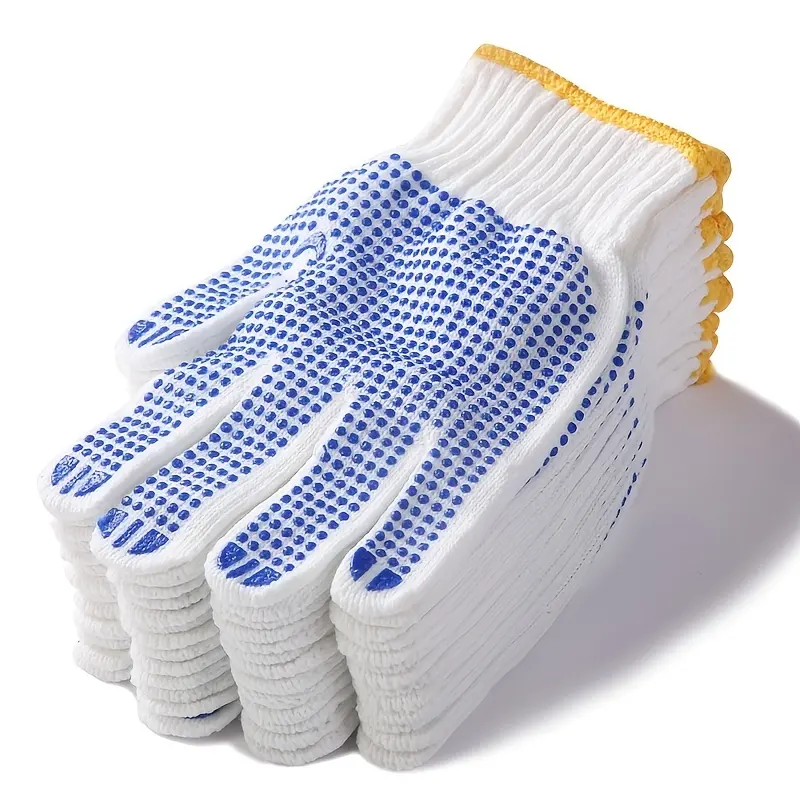 Penjualan paling laris sarung tangan keamanan katun tahan panas setrika Titik PVC hitam warna putih pemutih 7 ukuran