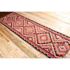 Turkish 3.1x10.5 ft Rug, <b>Runner</b> Vintage Rug, <b>Red</b> Striped Wool Rug - Product Image 4