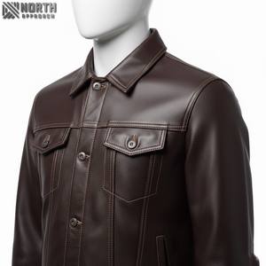 Chaqueta de cuero gruesa a prueba de viento con cremallera y manga larga con cuello levantado de alta calidad para hombre, chaqueta Bomber Racer personalizada - Product Image 2